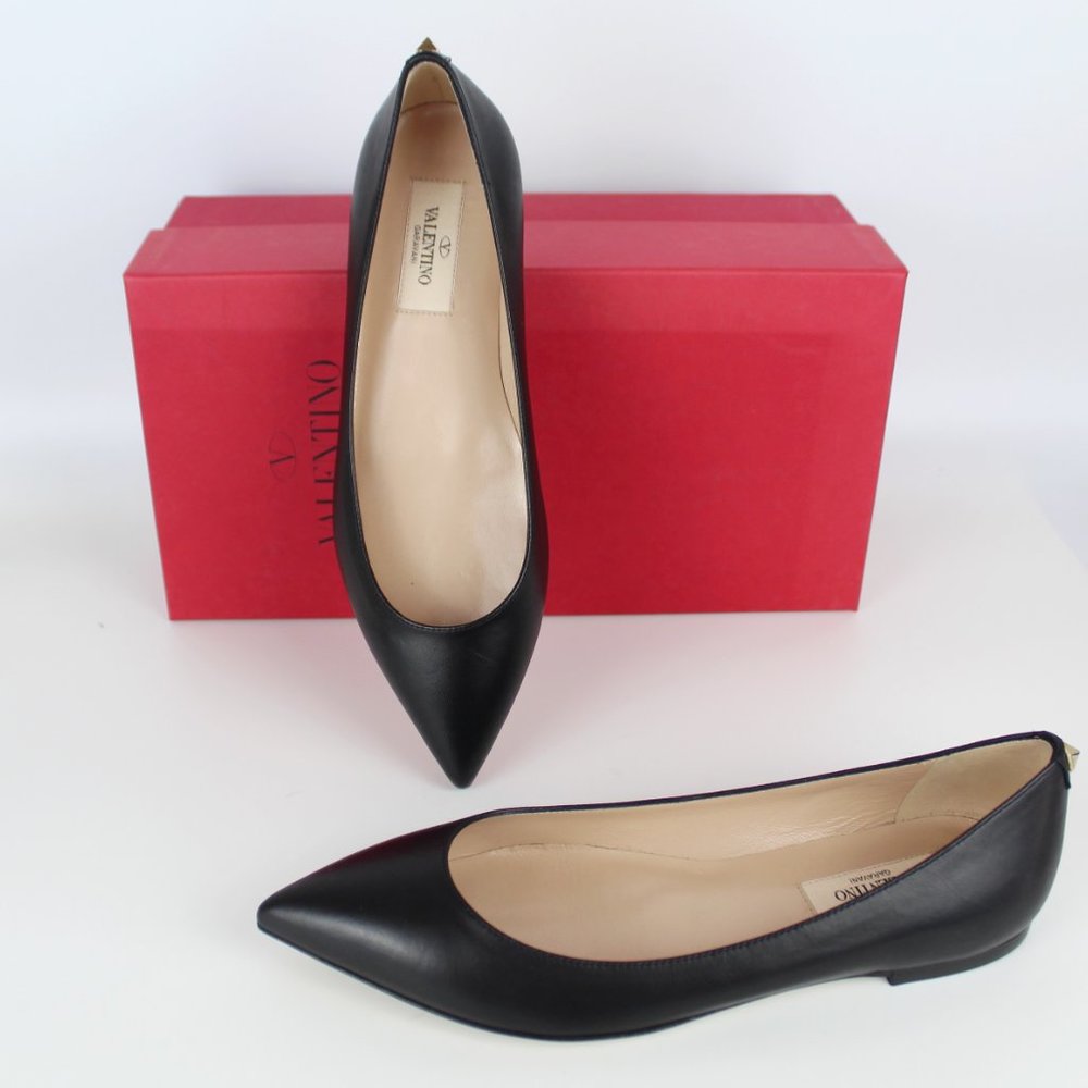 NEW Valentino Garavani One Rockstud Ballet Flats Shoes, Black, EU 36